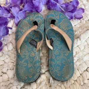 Teva Teal floral river leather flip-flops Sandals